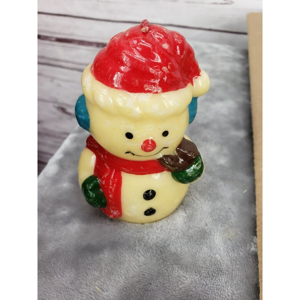 VINTAGE Wax Christmas Snowman Candle glossed over 1980s